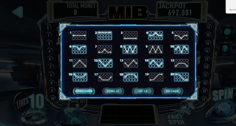 Lựa chọn số dòng cược để tham gia quay thưởng tại MIB Slots