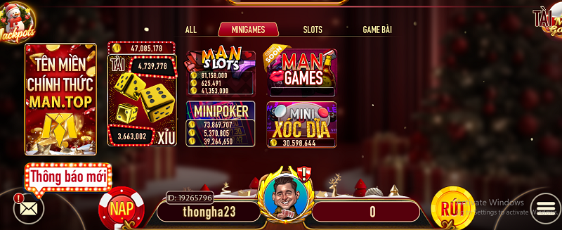 Sảnh minigame chất lượng tại ManClub 